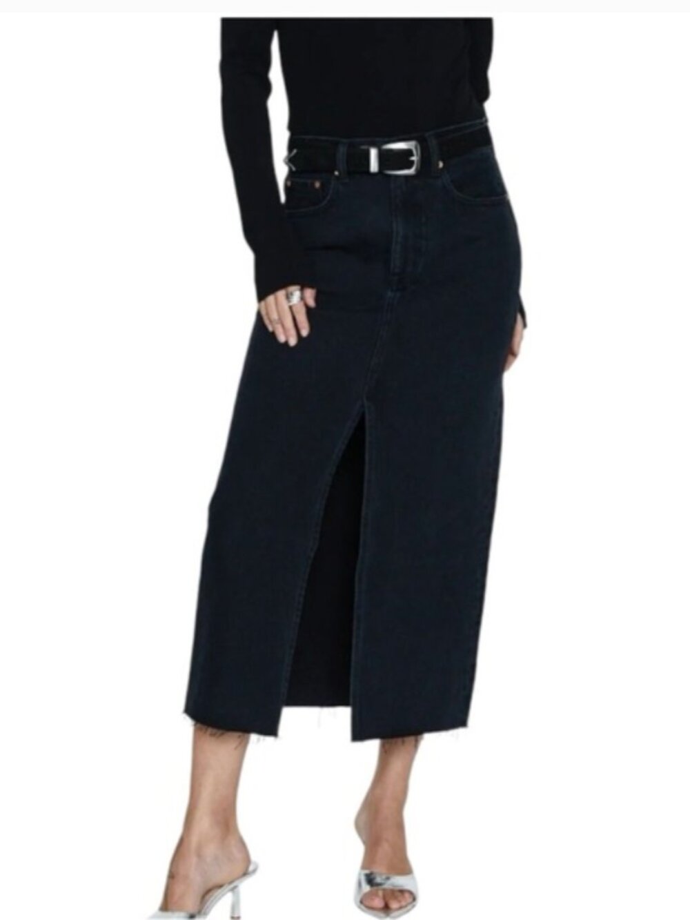 Pistola Alice Black Denim Skirt with Contrast Stitching